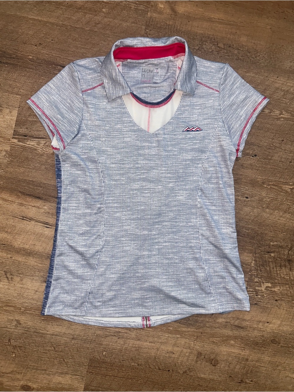 Lucky in Love Light Blue Heather Polo with Pink Trim